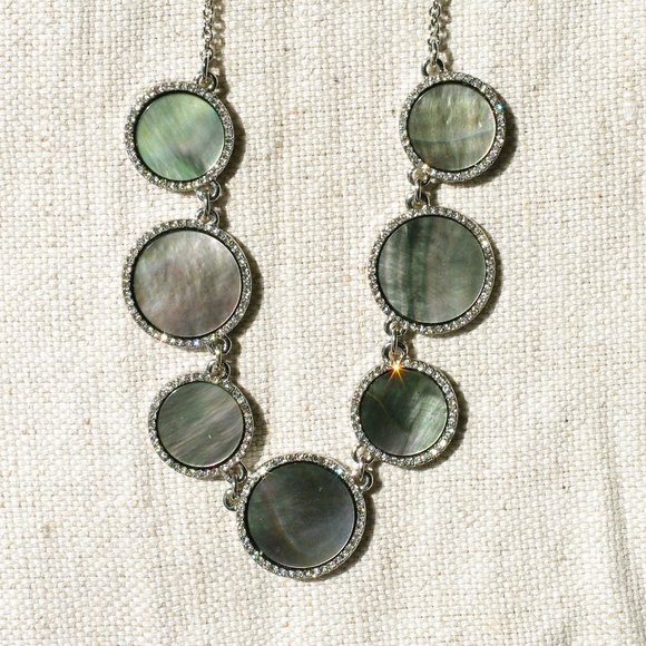 Ann Taylor Factory Abalone + Rhinestone Necklace - Picture 1 of 8